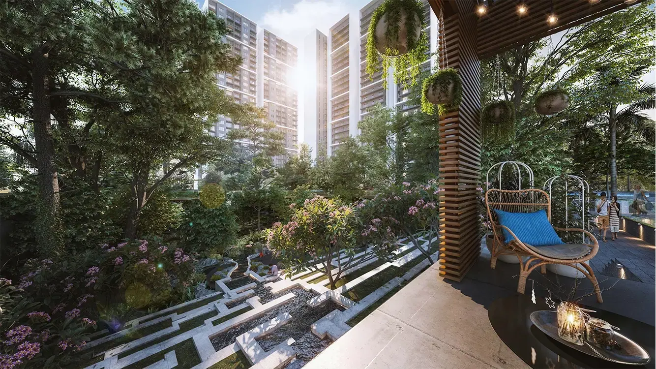 Artistic impression of landscaped greens at Godrej Woods, Sector 43, Noida